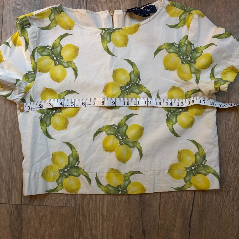 Katie Kime Lemon Print Crop Top Size Medium Made in USA Preppy Summer - Picture 7 of 10